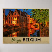 Brügge Belgien nachts Plakat