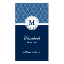 Buch-Herausgeber - elegantes blaues Spitze-Muster Visitenkartenvorlage