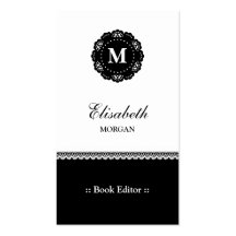 Buch-Herausgeber - elegantes schwarzes Spitze-Mono Visitenkartenvorlage