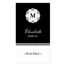 Buch-Herausgeber-Schwarz-weißes Spitze-Monogramm Visitenkartenvorlagen