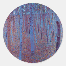 Buchen-Wald durch Gustav Klimt Runder Sticker