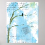 Buchstaben vom Zuhause-Vogel im Baum-Plakat-Druck