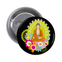 Buddha in den Frühlings-Blumen Anstecknadel