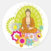 Buddha in den Frühlings-Blumen Runder Sticker
