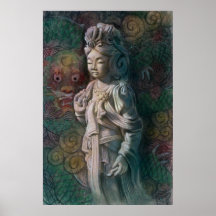 Buddhistisches Plakat Kuan Yin u. Zen-Drache-Buddh