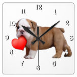 Bulldoggenhundequadratuhr des Valentinsgrußes