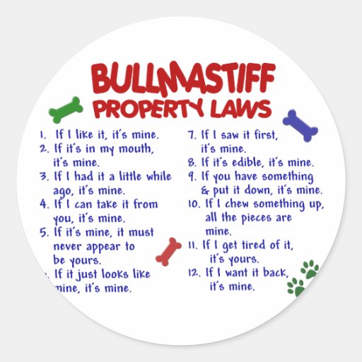 BULLMASTIFF Eigentums-Gesetze 2 Sticker