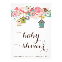 Bunte Liebe-Vögel und Vogel-Haus-Baby-Dusche Ankündigung
