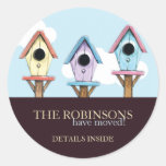 Bunte neue Adressen-Mitteilung der Birdhouses-| Runder Sticker