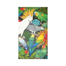 Bunte Papageien und Bromeliad Pflanzen wickelten C Galerie Faltleinwand