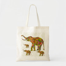 Bunter Retro Blumen-Elefant 4 Einkaufstasche