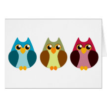 Buntes Eulen-Trio Grußkarten