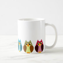 Buntes Eulen-Trio Tee Tasse