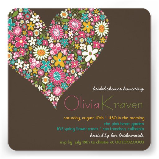 Buntes Frühlings-Blumen-Herz-Brautparty laden ein Personalisierte Einladungskarten