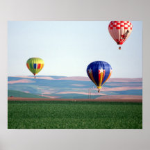 Buntes Heißluftballonfloss über Weizen Plakat