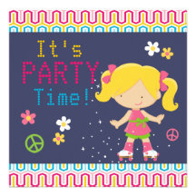 Buntes Retro Rollen-Skaten-Party der Blondinen-v3 Ankündigungskarten