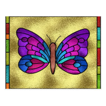 Buntglas-Schmetterling Postkarten