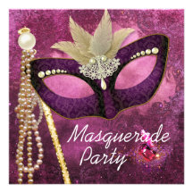 Burgunder-Perlen-Rosa-Maskerade-Party Einladungen