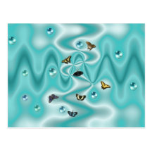 Butterfly on green Silk with Pearls Postkarte