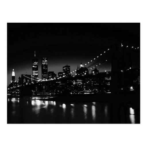 BW New York City nachts - New- York CitySkyline Postkarten