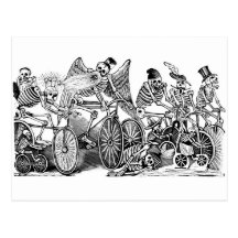 Calavera Radfahrer circa spätem 1800's Mexiko Postkarte