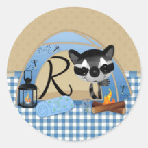 Campingraccoon-Buchstabe R Runde Aufkleber
