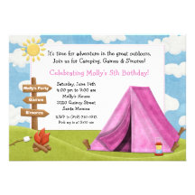 Campings-Geburtstags-Party Einladung für Mädchen