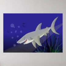 Cartoon-großer weißer Haifisch-Plakat-Druck
