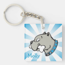 Cartoon Pitbull Kopf - blauer Strahl Keychain Schlüsselring