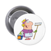 Cartoon-Reinigungs-Dame Anstecknadelbuttons