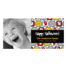 Cartoon-Schädel-Knochen-glückliche Halloween-Foto- Photo Karten Vorlage