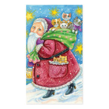 Cartoon-Weihnachten, Weihnachtsmann mit Kätzchen-K Visitenkarten Vorlagen