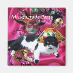 CAT MIT HARLEKIN-HUT-UND MASKERADE-PARTY-MASKEN MAGNETE