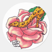 Cheetah-Druck-Rose Runde Aufkleber