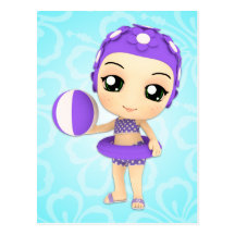 Chibi Mädchen-Pool-Party-Postkarte