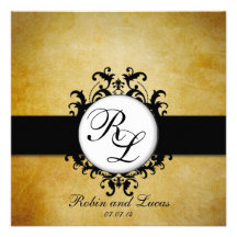 Chic-Damast-Vintage Monogramm-Hochzeits-Einladung