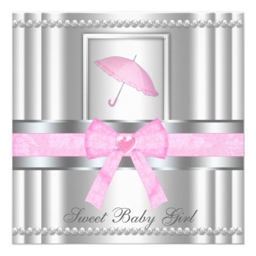 Chic gebeugte silberne u. rosa Babyparty laden ein Ankündigung