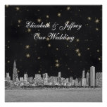 Chicago Skyline Black Gold Star SQ Wedding einladungen