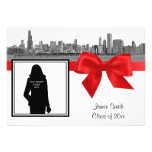 Chicago Skyline Etched BW Red Photo Graduation einladungen