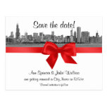 Chicago Skyline Etched BW Red Save the Date postkarten