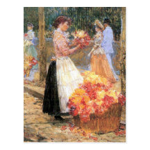 Childe Hassam - Frau verkauft Blumen Postkarte