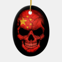 Chinese Flag Skull on Black Ornaments