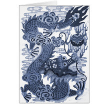 Chinesischer blauer Drache - Kaiser-Wasser-Drache  Grußkarten