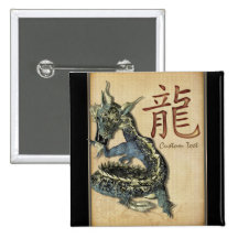 Chinesischer blauer Drache-personalisierter Knopf Anstecknadel