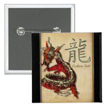 Chinesischer roter Drache-personalisierter Knopf Anstecknadelbutton