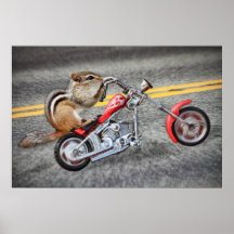 Chipmunk-Radfahrer, der ein Motorrad reitet Plakat