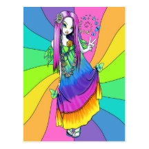 "Chloe" Regenbogen-Friedenshippie-Fee-Postkarte
