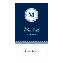 Chocolatier blaues weißes Spitze-Monogramm Visitenkartenvorlage