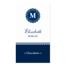 Chocolatier elegantes blaues Spitze-Monogramm Visitenkarten Vorlage