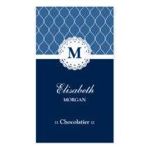 Chocolatier elegantes blaues Spitze-Muster Visitenkartenvorlage